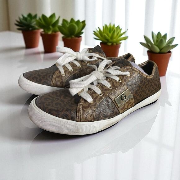 G by GUESS‎ Brown Leopard Print Sneakers Women’s 9.5M Monogram Casual Shoes - Picture 1 of 12